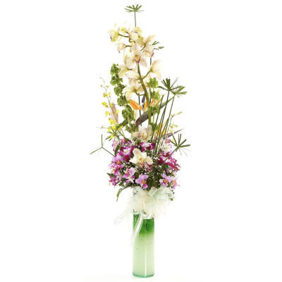 Arreglo de Orquídeas en Cilindro de Vidrio - Diseño Exclusivo